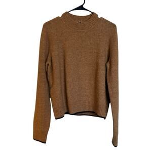 Vince Contrast Tip Pullover Sweater Mock Neck Camel Brown Alpaca Wool Size XL